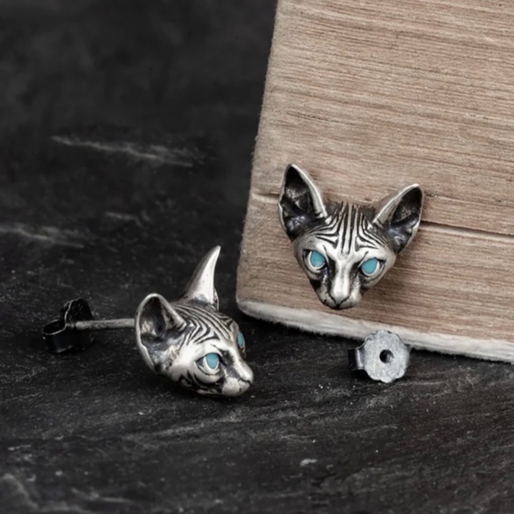 “Bastet” Egyptian Goddess Sphynx Feline Hairless/Shorthair Cat Kitty Silver Stud - Picture 7 of 12